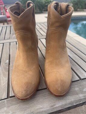 Frye Tan Suede Western Heeled Boots